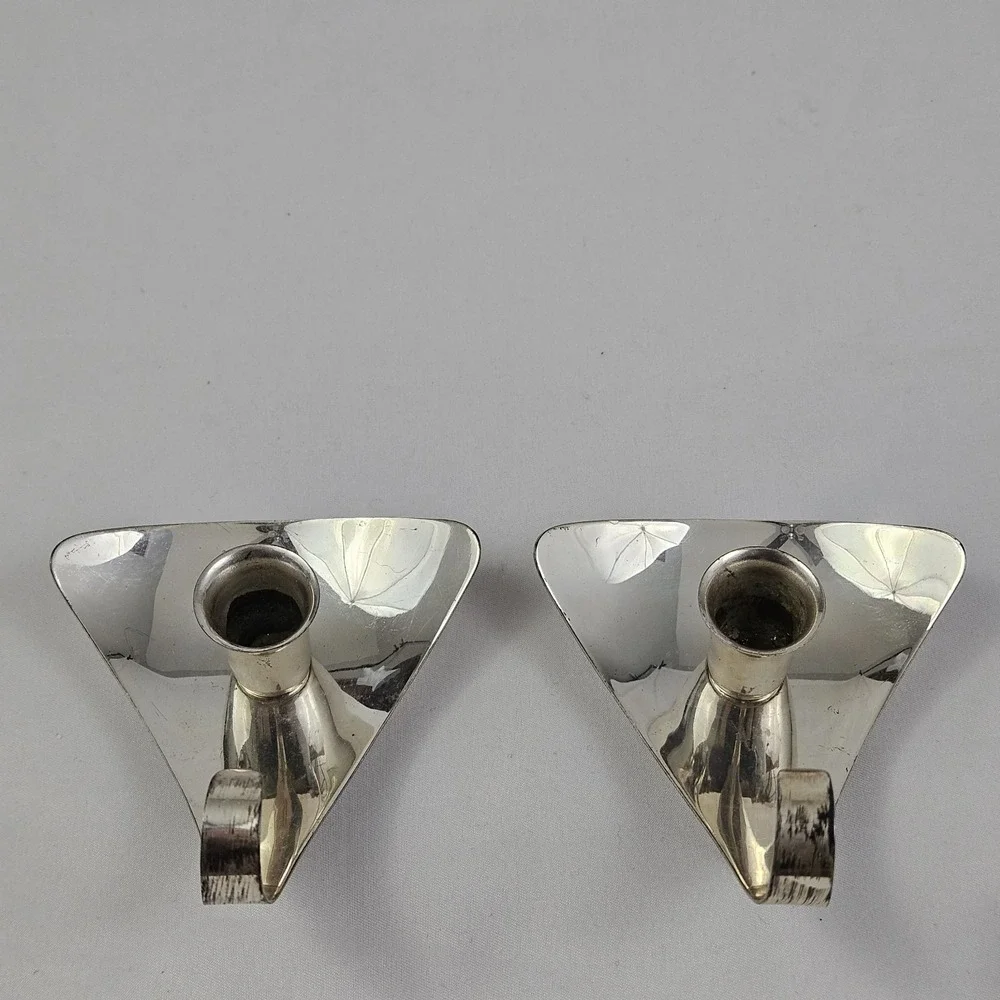 Vintage MCM Silver-Plate Candle Holders Danish Mid-Century Modern Atomic Germany